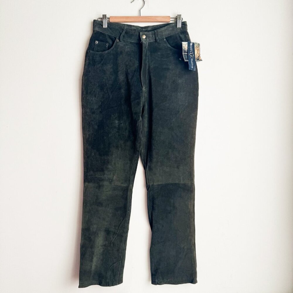Vintage Nuage Deadstock Washable Suede Olive Green High Waist Pants 12